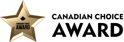 The logo for the canadian choice award is a gold star with a maple leaf on it.