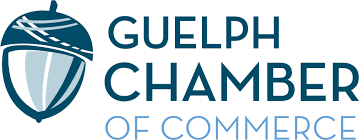 The logo for the guelph chamber of commerce has an acorn on it.