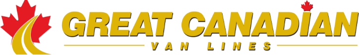 A logo for great canadian van lines with a maple leaf