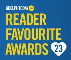 A blue sign that says ' reader favourite awards ' on it