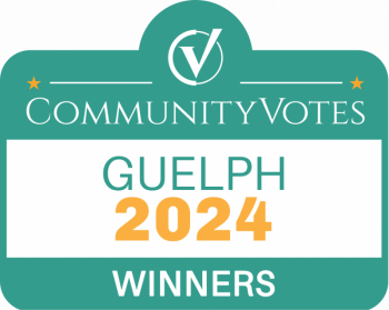 A sticker that says community votes guelph 2024 winners
