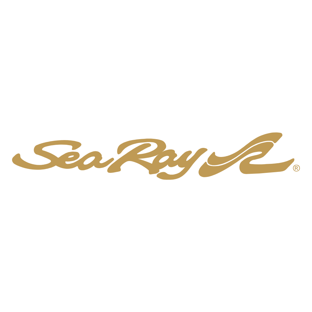 Sea Ray logo in gold script with stylized wave.