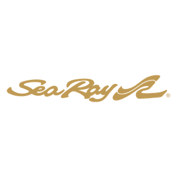 Sea Ray logo in gold script with stylized wave.