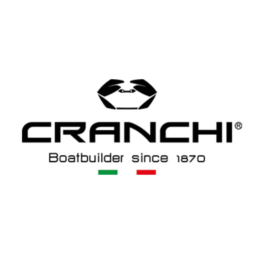 Logo for Cranchi boats: Black text, a stylized boat icon,