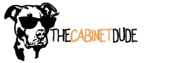 Dog wearing sunglasses, logo for "The Cabinet Dude."