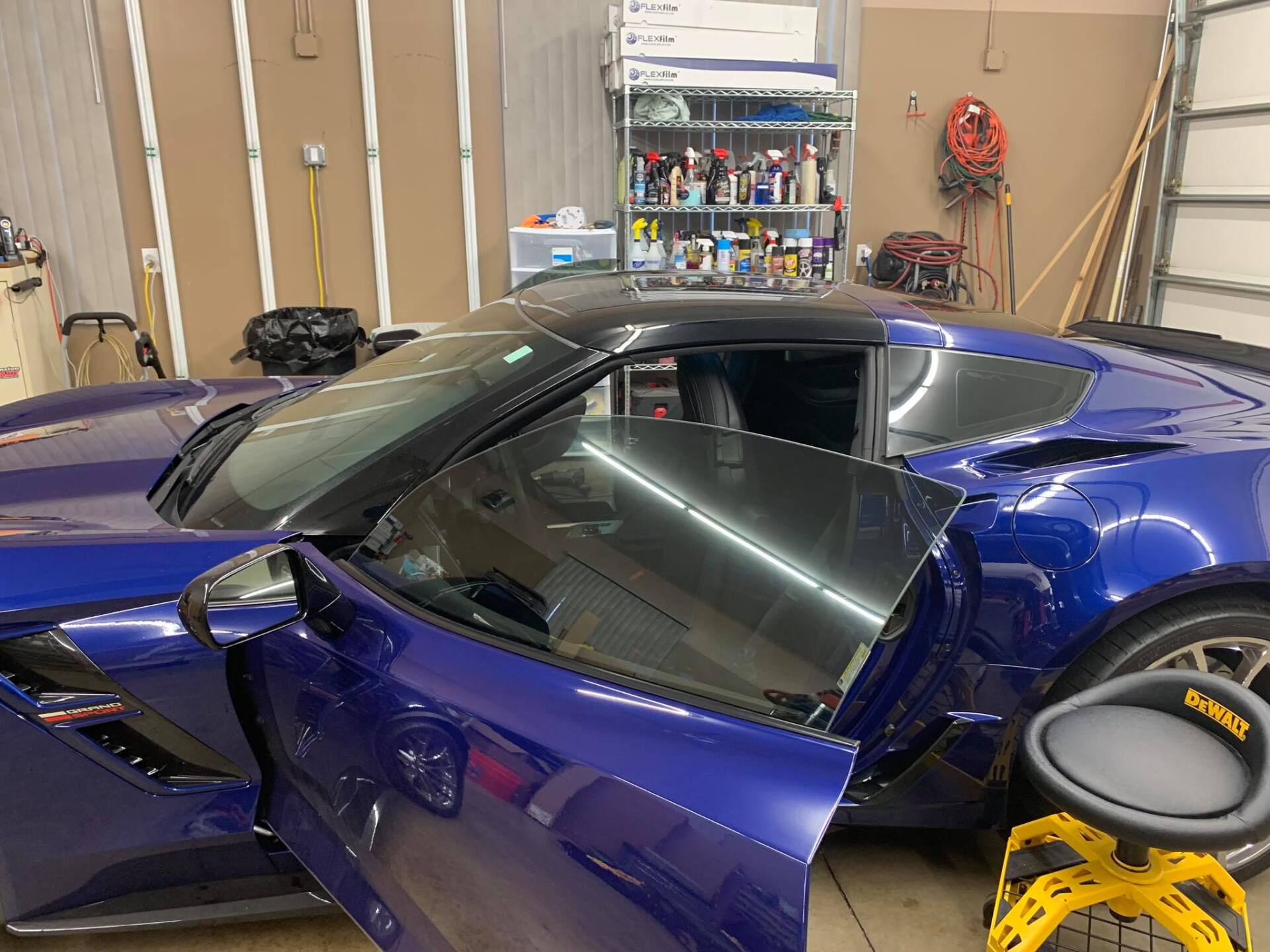 blue car with window tint