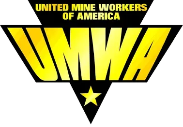 Logo of the United Mine Workers of America: bold yellow letters