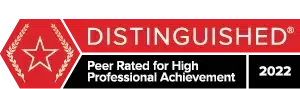 Red Distinguished Peer Rated for High Professional Achievement award badge, 2022, with star emblem.