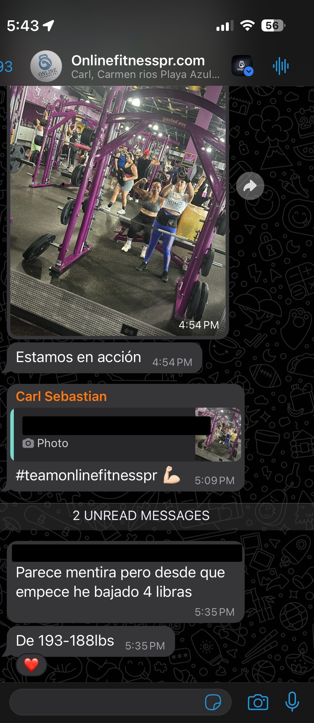 Dark-themed phone chat screenshot with a festival photo and message bubbles in Indonesian