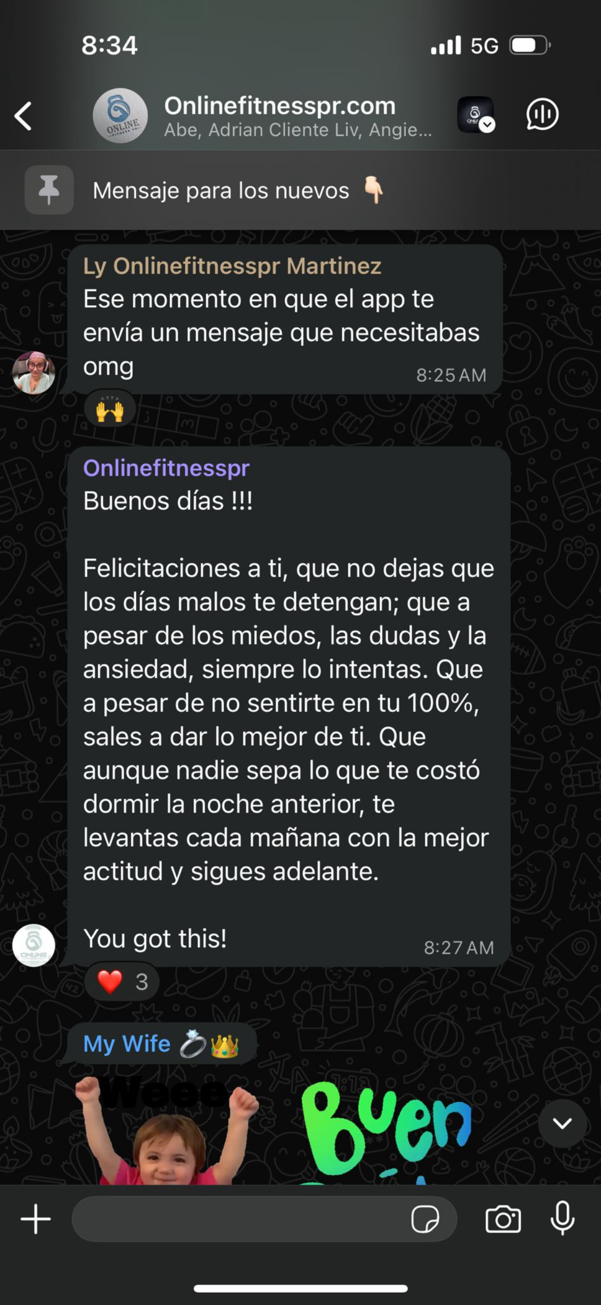 Dark-mode chat screenshot with a long text message and a small “Bven” sticker near the bottom.