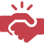 Red handshake icon, indicating agreement or partnership.