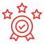 Red award badge with check mark and three stars, indicating quality or excellence.