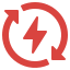 Red electric bolt inside a circular arrow, indicating renewable energy.