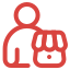 Person holding a shop icon, outline in red.