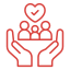 Hands cupping a family of three under a heart with a checkmark.