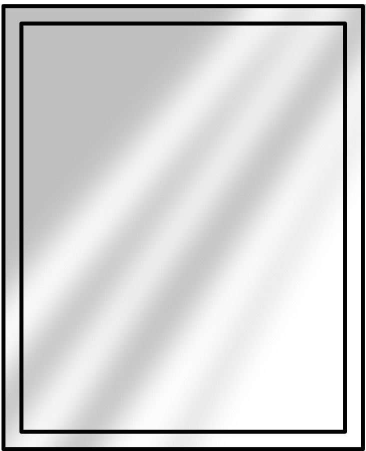 Silver square mirror with black frame.