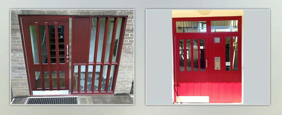 a picture of a red door next to a picture of a red door