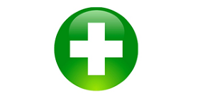 a green circle with a white cross inside of it