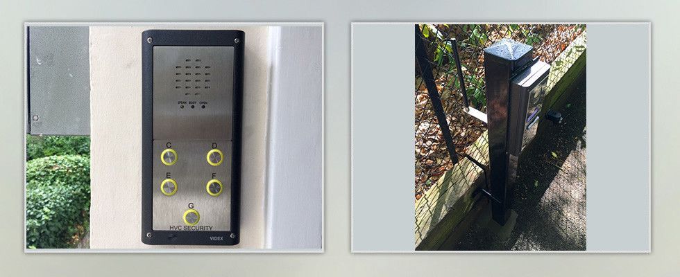 a picture of a security system and a picture of a fence post