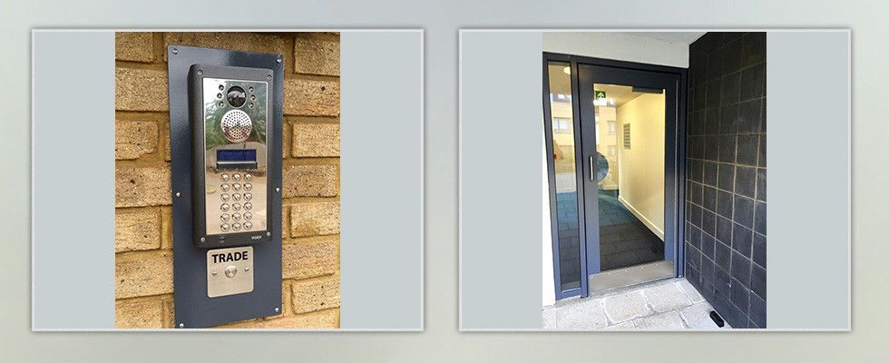 a picture of a door with the word trade on it