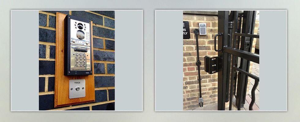 a picture of a brick wall and a picture of a gate