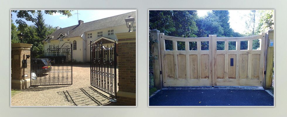 a picture of a house and a picture of a gate