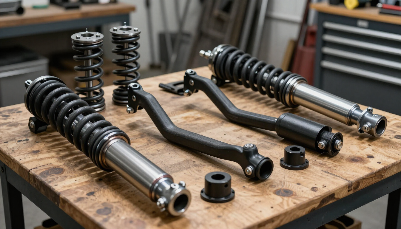 Close up of heavy duty 4x4 suspension components for a GVM upgrade