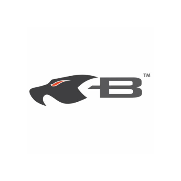 Logo featuring a stylized gray falcon head facing left with an orange eye, next to a bold capital letter 