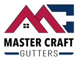 Master Craft Gutters logo with red roof graphic and blue text