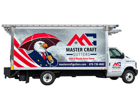 White Master Craft Gutters box truck with company logo on the side