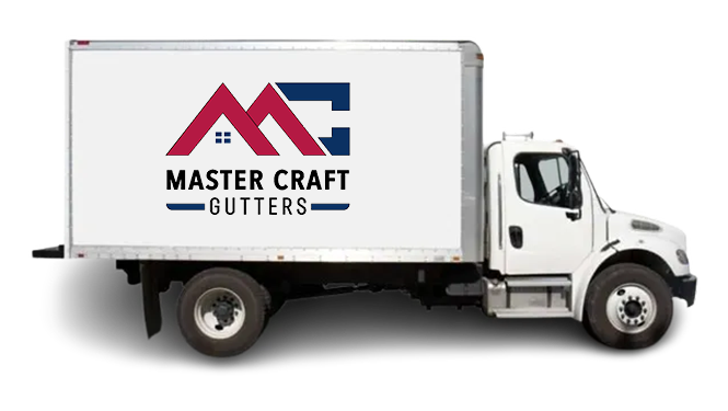 A white master craft gutters truck on a white background