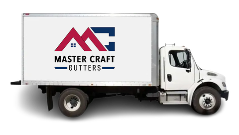 A white master craft gutters truck on a white background
