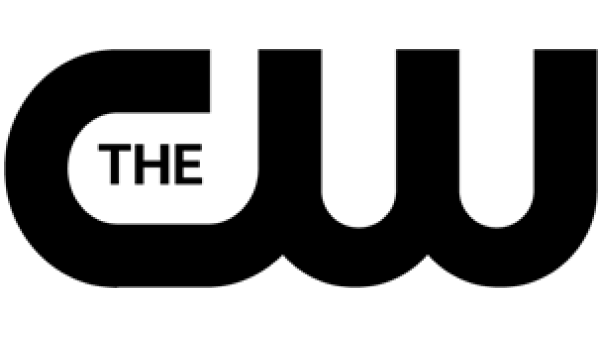 A black and white logo for the cw on a white background