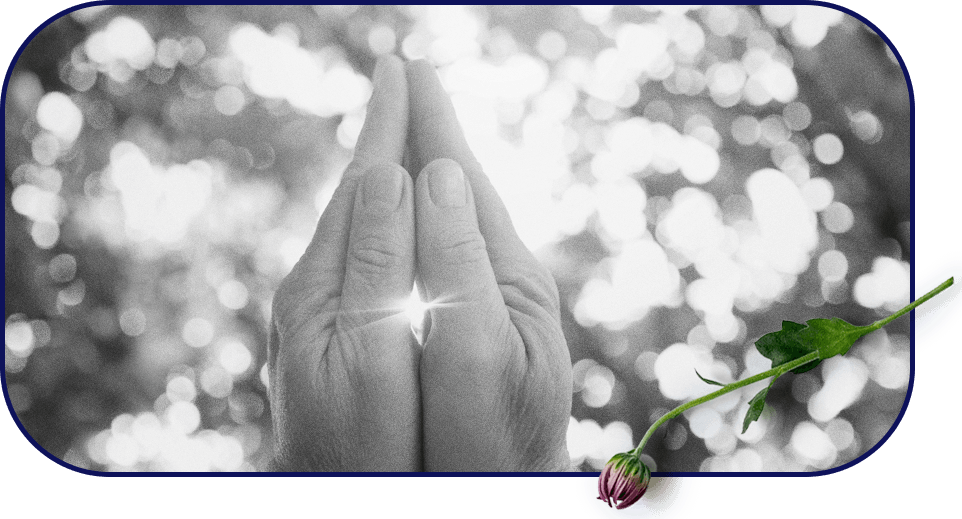 Two hands together with sunlight shining through to symbolize hope