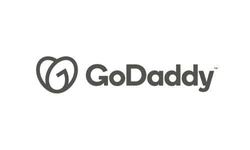 The godaddy logo is gray and has a heart on it.