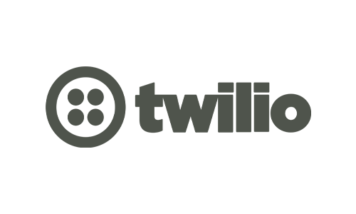 The twilio logo is gray and has a button on it.