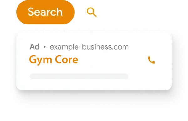 A phone number for gym core is displayed on a phone screen