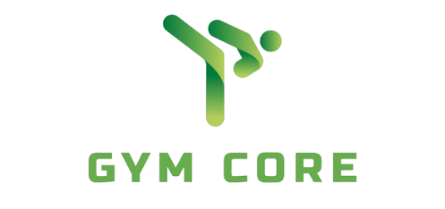 The logo for gym core shows a person doing a handstand.