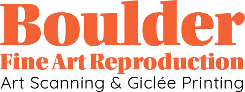 a logo for boulder fine art reproduction art scanning and giclee printing