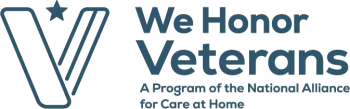 We Honor Veterans logo with blue “V” and text for the National Alliance for Care at Home