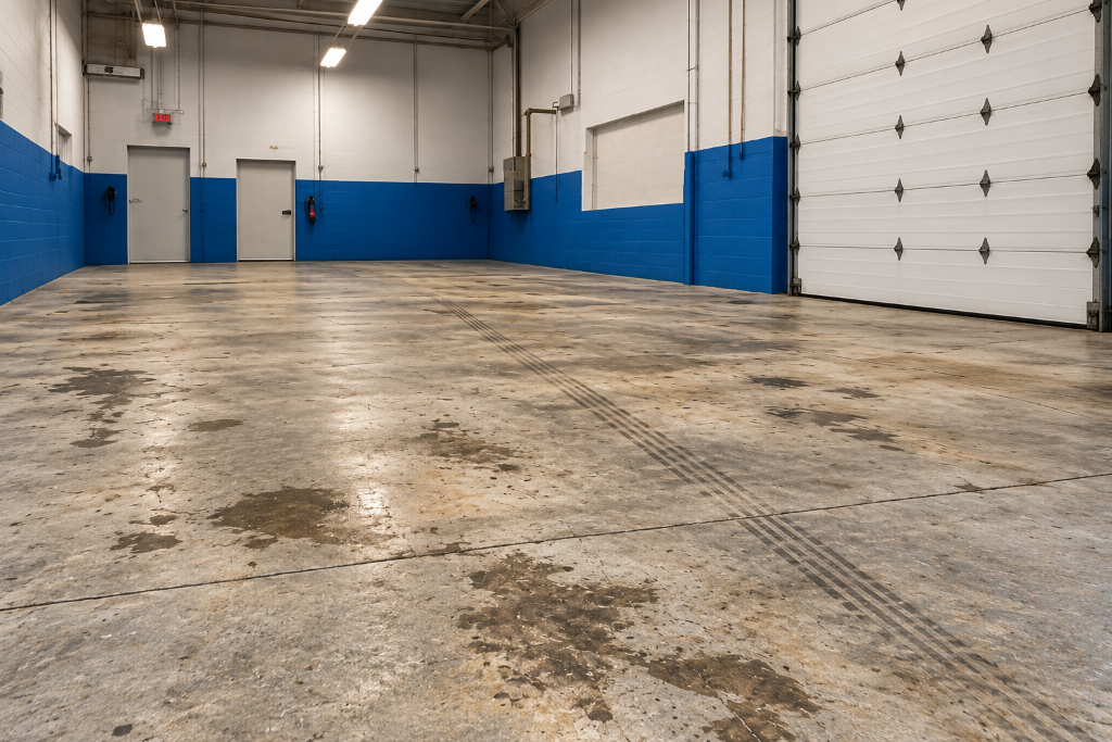 Before image of a commercial concrete floor before coating it.