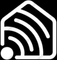 A white icon of a house with a wifi signal inside of it.