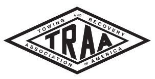 Towing and Recovery Association of America logo in black and white with diamond-shaped TRAA emblem