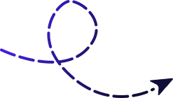 Dotted line arrow curving upward and then right, in shades of purple, pointing to the right.