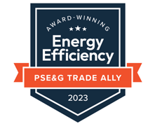 a badge that says award winning energy efficiency pse & g trade ally 2023