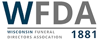 WFDA logo with blue and gray text, “Wisconsin Funeral Directors Association,” and “1881” in blue