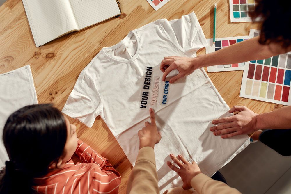 Group of People Working on a T-shirt Design — Uniforms2U in Leumeah, NSW