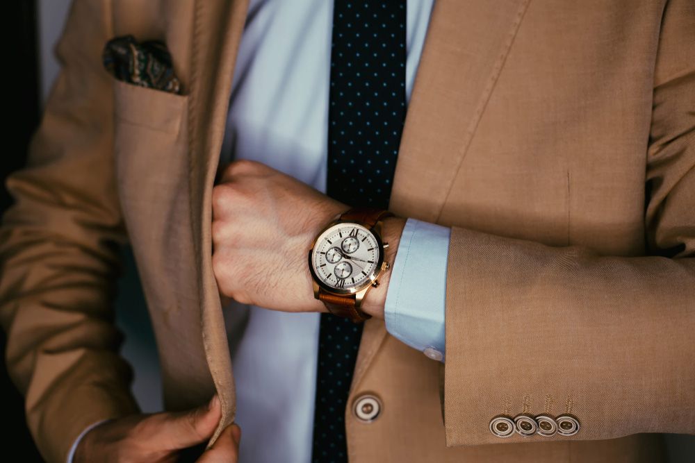Man in Suit and Tie Wearing a Watch — Uniforms2U in Campbelltown, NSW