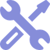 Blue wrench and screwdriver crossed, pointing upwards.