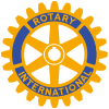 Rotary International logo: blue and gold gear with center wheel and banner text